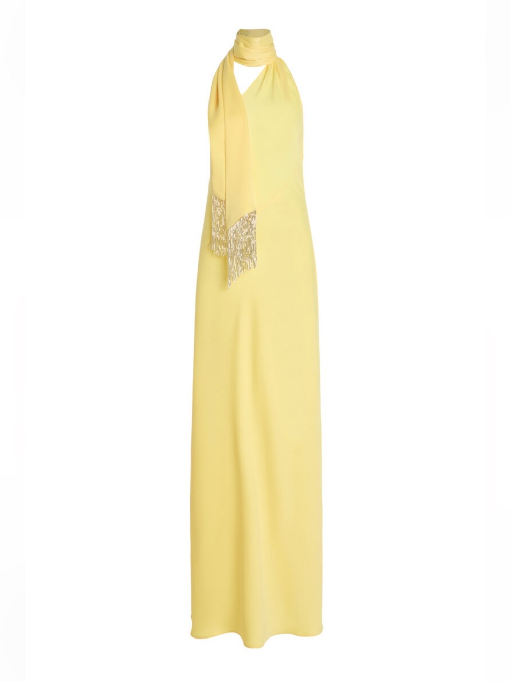 Yellow Halter Maxi Dress with Fringe Scarf